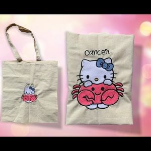 Cute zodiac “cancer” astrology sign embroidered 6oz light weight tote bag